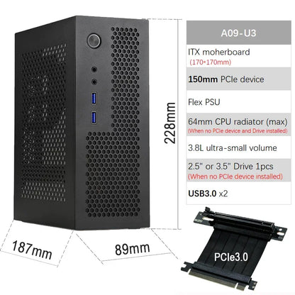 A09 3.8L ITX Chassis A4 HTPC Portable Computer PC Support PCIe 2.5' SSD Drive Mini IPC Flex PSU Case