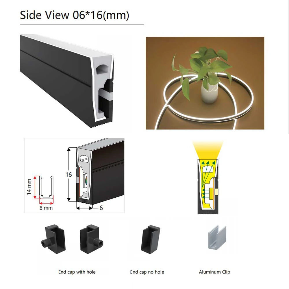 Black Led Neon Silica Gel Tube Diffuser Soft Rope Tube IP67 Waterproof For WS2812B SK6812 WS2811 5050 RGB Flexible Strip Light.