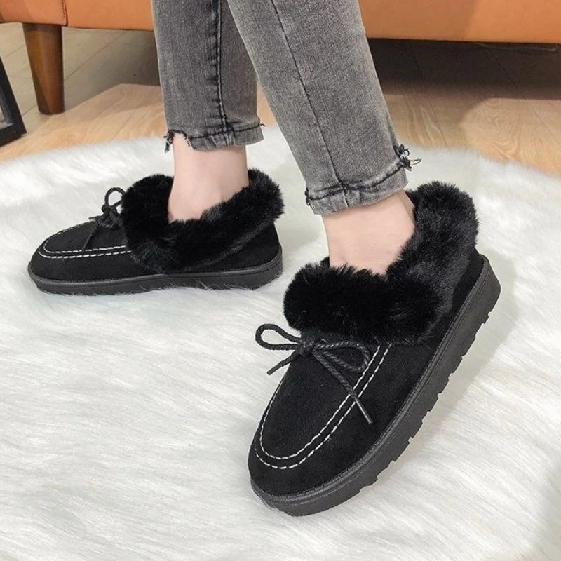 Bow Round Toe Flat Fleece-lined Woman Shoes Trend 2025 Y2k Chic and Elegant Winter Novelty Padded Sale Hot Snow Boots for Women.