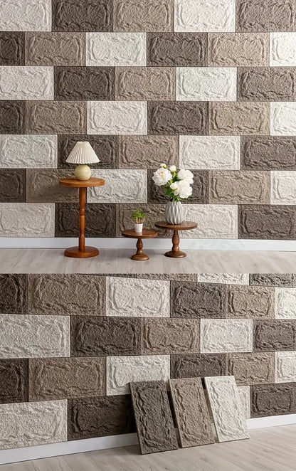 PU stone wall panel, 10 mm, realistic brick pattern, anti-mould and moisture-proof, waterproof and washable, suitable for/outdoo