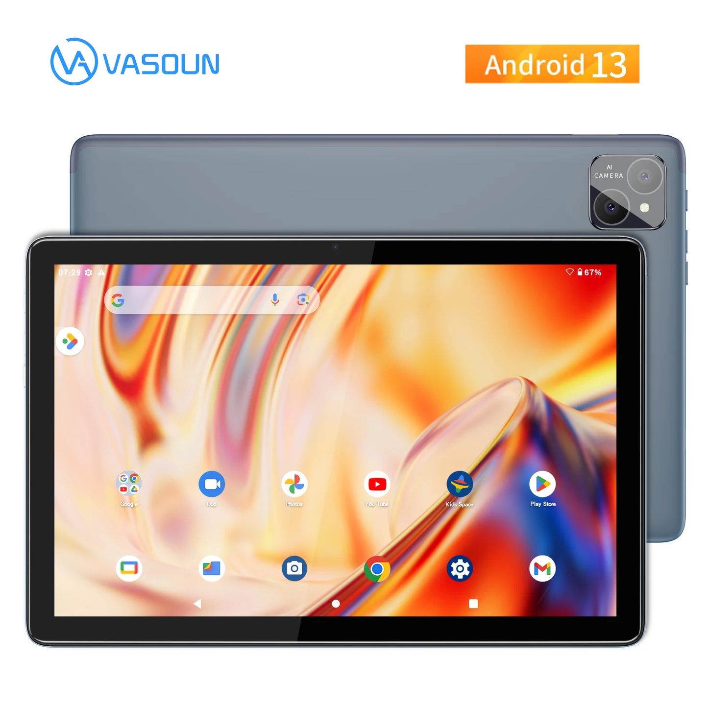VASOUN Android 14 Tablet 10.1", 12GB(6+6 Expand) RAM, 128GB ROM, Octa Core, Dual SIM 4G Unlocked With 2.4G/5G WiFi GPS.