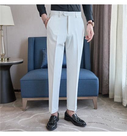 Men Suit Pants 2025 Elastic Slim Fit Formal Dress Pants Solid Casual White Trousers Pantalon Homme Wedding Party Men Clothing.