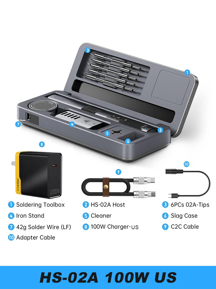 FNIRSI HS 02 Smart Soldering Iron Automatic Sleep 100-450℃ Temperature Rapid Heating PCB Soldering Station Portable Toolbox Kit