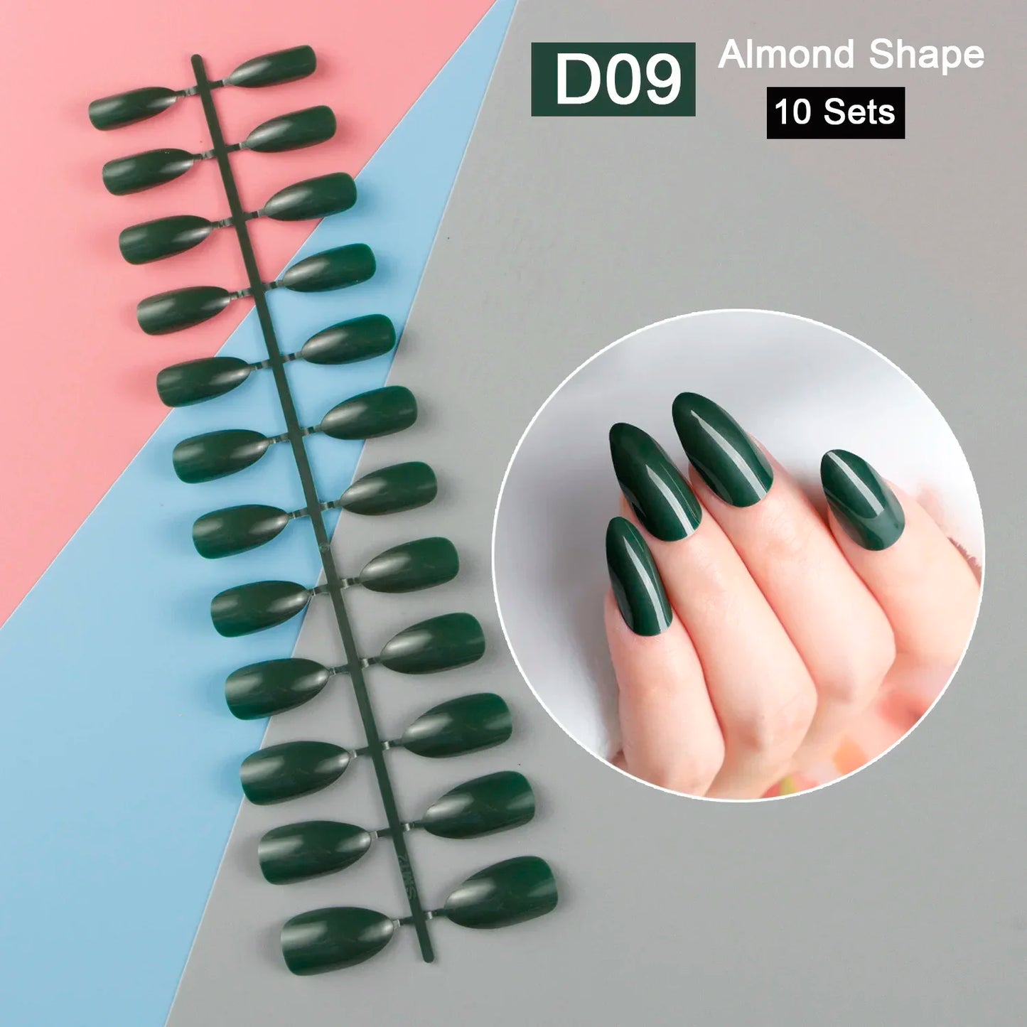 10 Sets/Pack Mixed Solid Colors Coffin Round Square Almond Shape False Nails Full Cover Nail Tips Short Fake Nails Tip Manicure