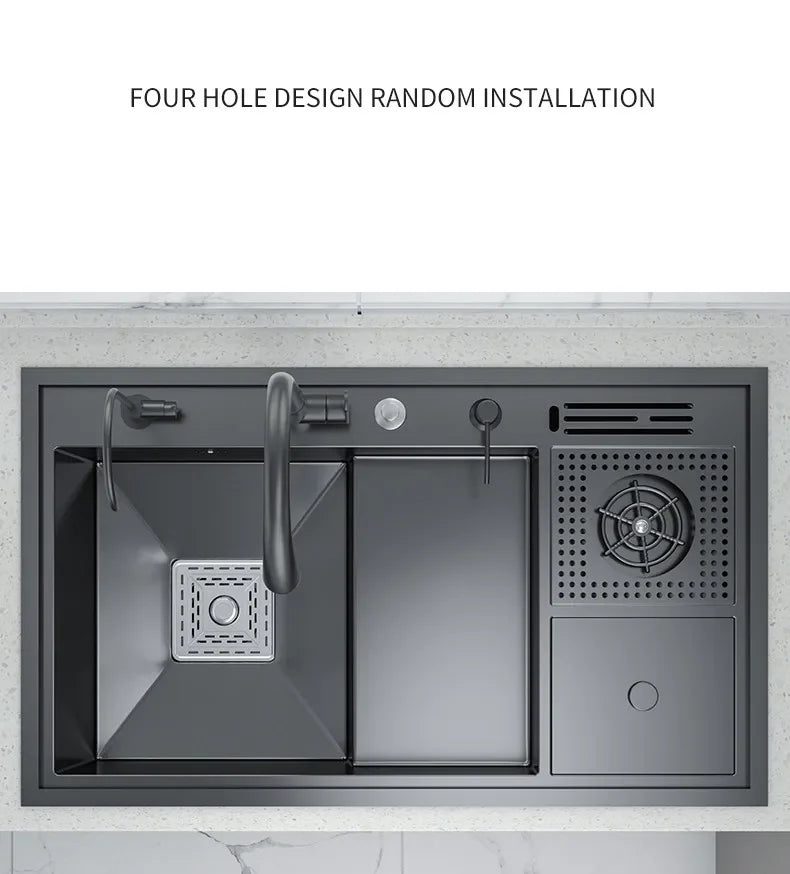 Nano Kitchen Sink Multi-Function Stepped Kitchen Sink 304 Stainless Steel Vegetable Washing Basin With High Pressure Cup Washer