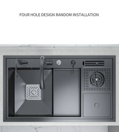 Nano Kitchen Sink Multi-Function Stepped Kitchen Sink 304 Stainless Steel Vegetable Washing Basin With High Pressure Cup Washer