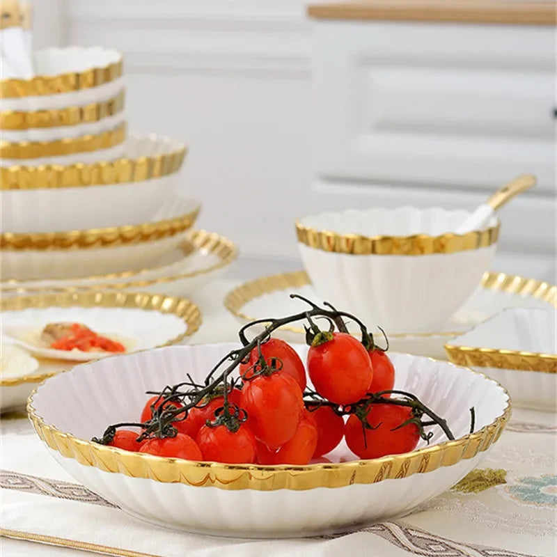 1pcs Upgrade white porcelain plates for food, dinner dishes, salad, soup bowls, ceramic porcelain plates, and tableware.