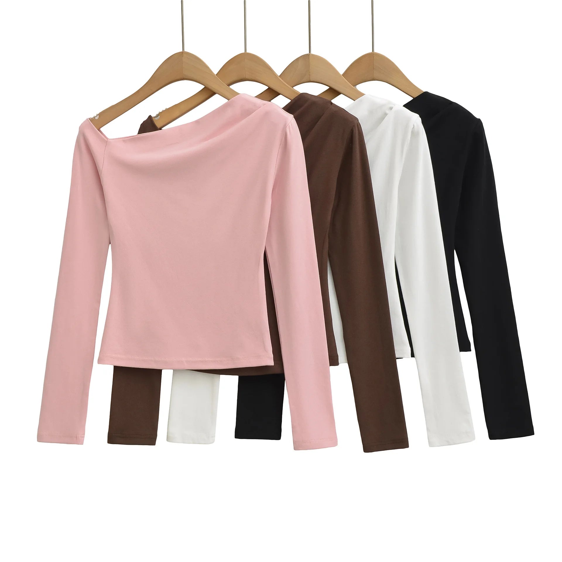 Women Long Sleeve One Shoulder Basic Top Tee Tshirt.