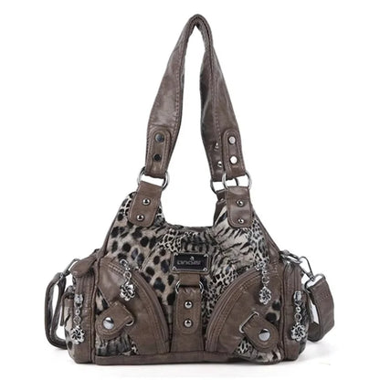 Women Handbags Soft Tote Bag Small Top-handle Fashion Satchel Multi-Pockets Leopard Shoulder Bag Hobos Phone Pack.