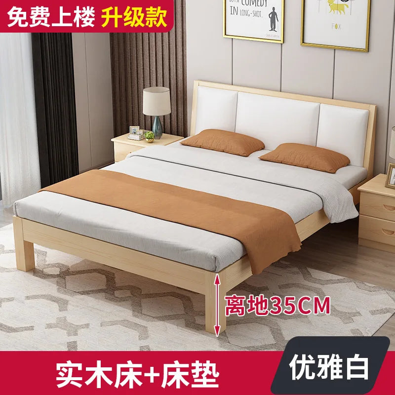 Massivholz Modernes einfaches 1,8 Meter Doppelbett Mietzimmer 1,2 Meter Einzelbett 1,5 Meter einfacher Bettrahmen