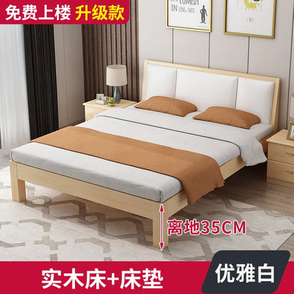 Massivholz Modernes einfaches 1,8 Meter Doppelbett Mietzimmer 1,2 Meter Einzelbett 1,5 Meter einfacher Bettrahmen