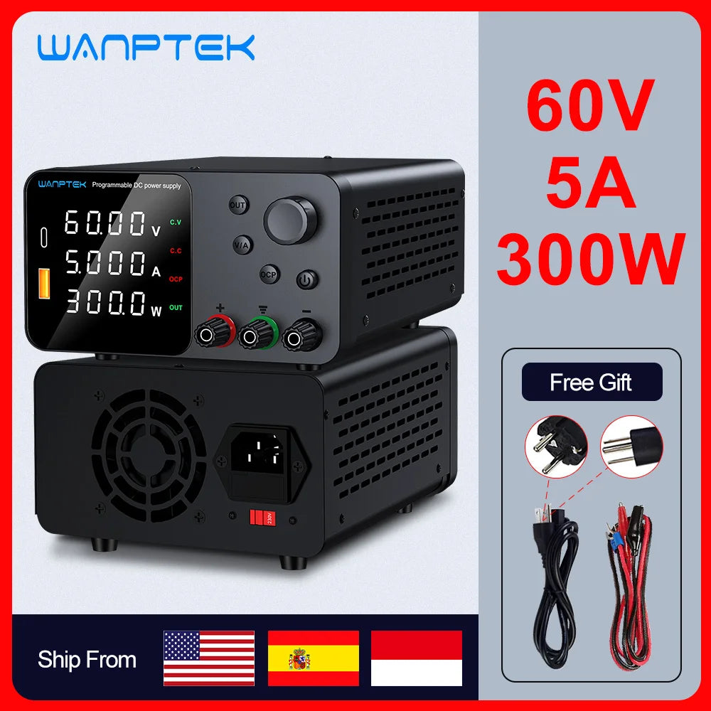 Wanptek Adjustable DC Power Supply 30V 10A LED Lab Bench Power Source Stabilized Switch Power Supply Voltage Regulator 60V 5A