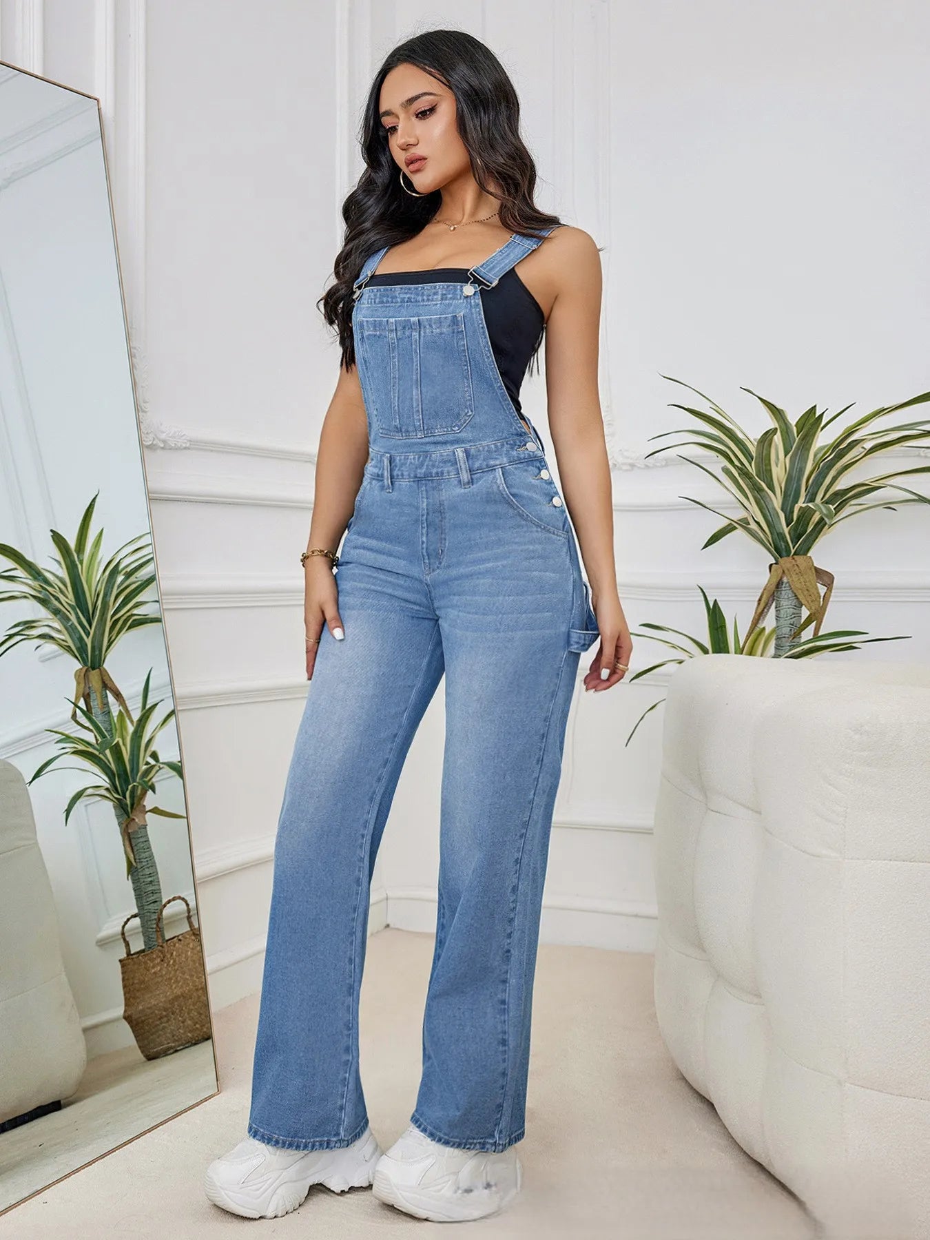 Hot Sale Womens Denim Bib Jumpsuits Casual Sleeveless Adjustable Straps Loose Baggy Cargo Jean Overalls Y2K Jumpers With Pockets.
