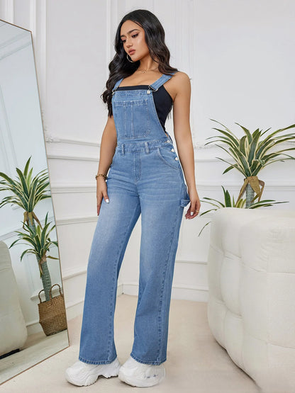 Hot Sale Womens Denim Bib Jumpsuits Casual Sleeveless Adjustable Straps Loose Baggy Cargo Jean Overalls Y2K Jumpers With Pockets.