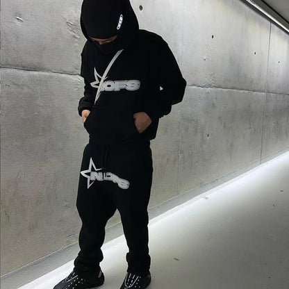 Y2K Herrenbekleidung Buchstaben Grafik bedruckt 2-teiliges Set Trainingsanzug Herren Kapuzenpullover + Freizeithose Sportbekleidung Anzug 2024 Neu