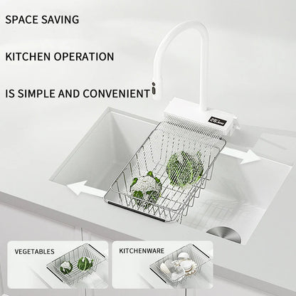 White Stainless Steel Kitchen Sink with Digital Display Multifunction Waterfall Faucet large Wash Basin for Kitchen Accessories