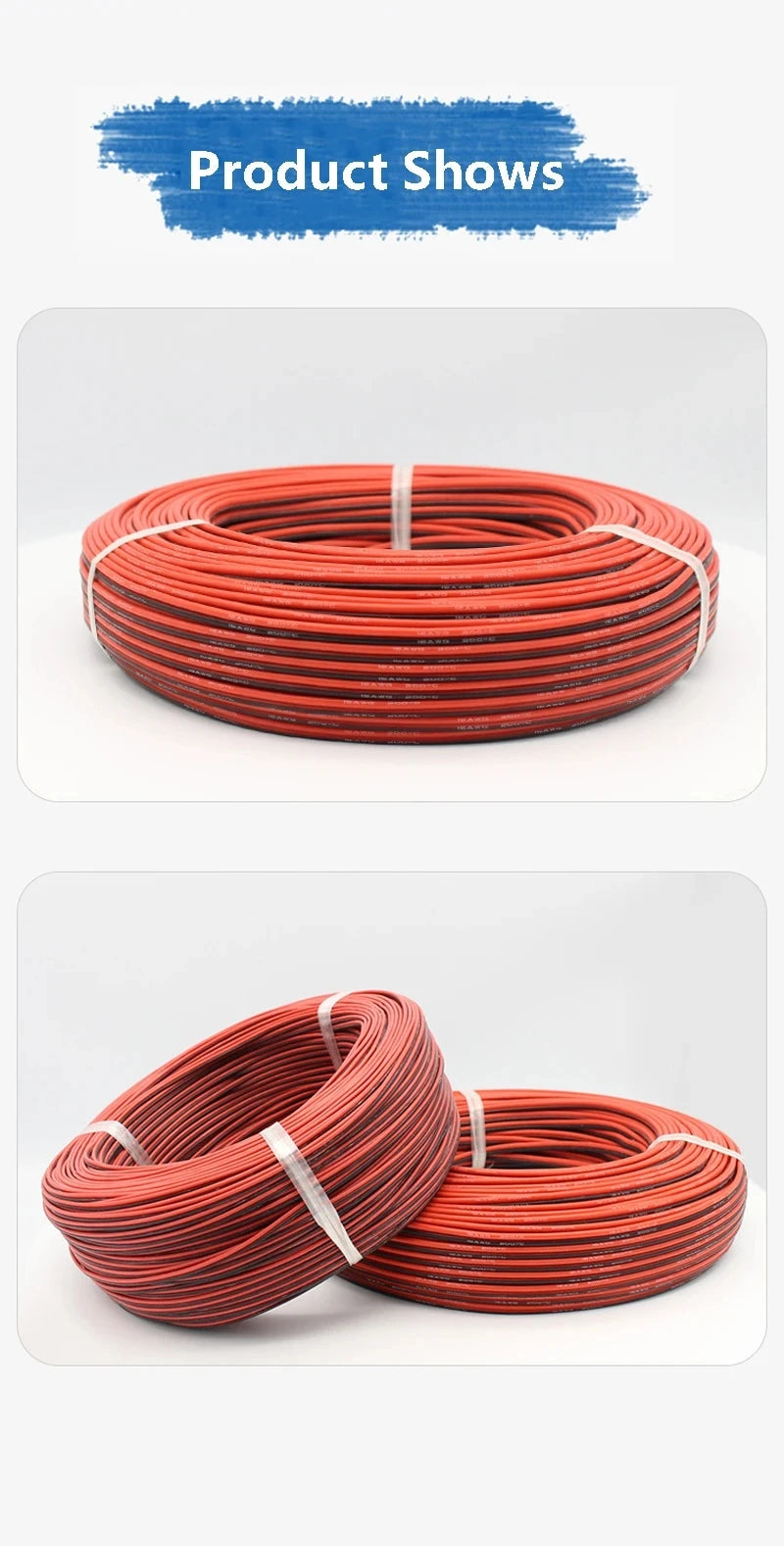 Super Soft 2 Pin Black Red Silicone Cable 28awg 26 24 22 20 18 16 14 12awg 10awg 8awg High Temperature Resistant Tin-Copper Wire.