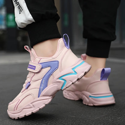 Sport Girl Casual Shoe Leather 5-16Years Boy Tenis Shoe Outdoor Children Running Sneaker Anti Slip Soft Sole Walking Footwear.