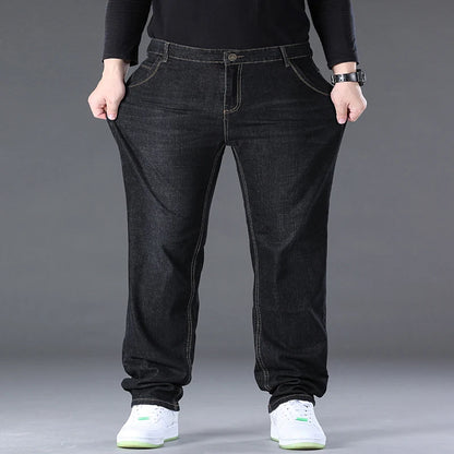 Herren-Jeanshose, große Größe 50, hochelastischer Denim-Stoff, große Hose für 45–150 kg, Jeans, Hombre, weites Bein, Pantalon Homme