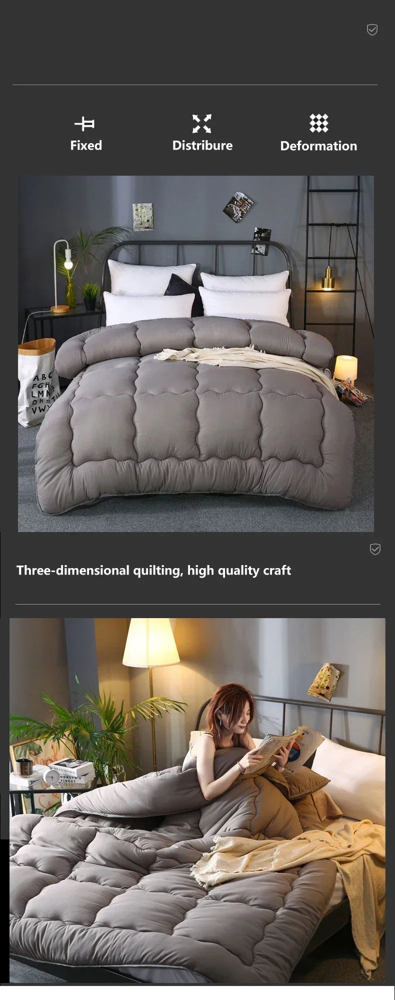 Grey thick quilted winter hotel style quilt Comforter Queen King soft winter quilt very warm220x240Quilts  - et.