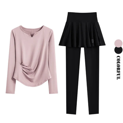 DRUR Autumn Yoga Set 2 Piece Sportswear Outfit Women Long Sleeve Workout Top High Waist Leggings Suit Tennis Sets 2pcs Tracksuit