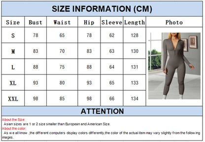Woman Fall Tight Long Sleeved Zipped Slim-fitting Long Romper Female High Waist Solid Color Ribbed Sports Sexy Hot Girl Jumpsuit.