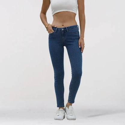 Women's Slim Fit Blue Jeans Mid Waist Trousers Fashionable Body Shape Enhancing Denim Pants by None( AE Stock) Origin China.