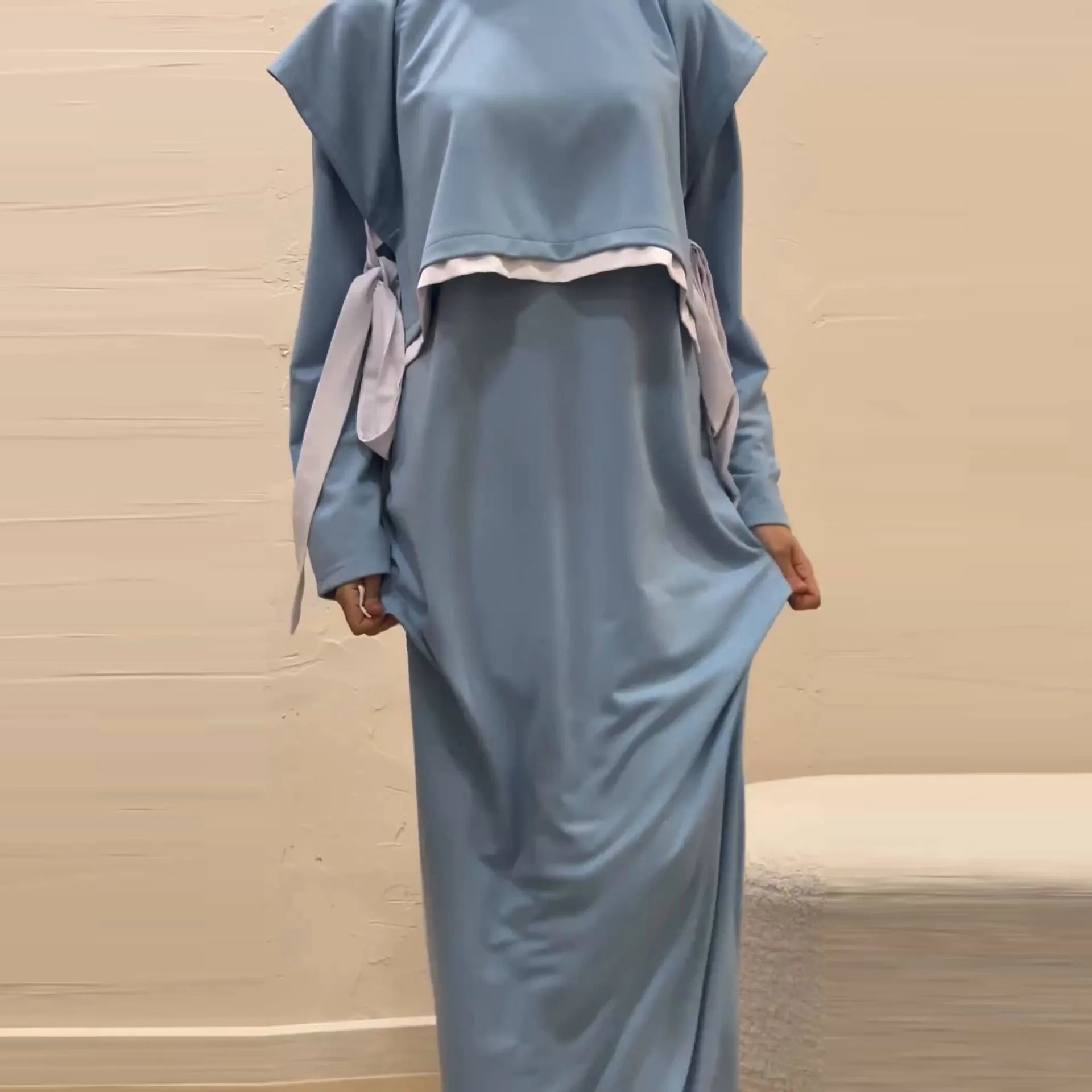 Women Eid Muslim Sets Musulman Ensemble Dubai Arab Vest Kaftan Islam Abayas Ankle Length Long Robe Solid Two Pieces Modest.