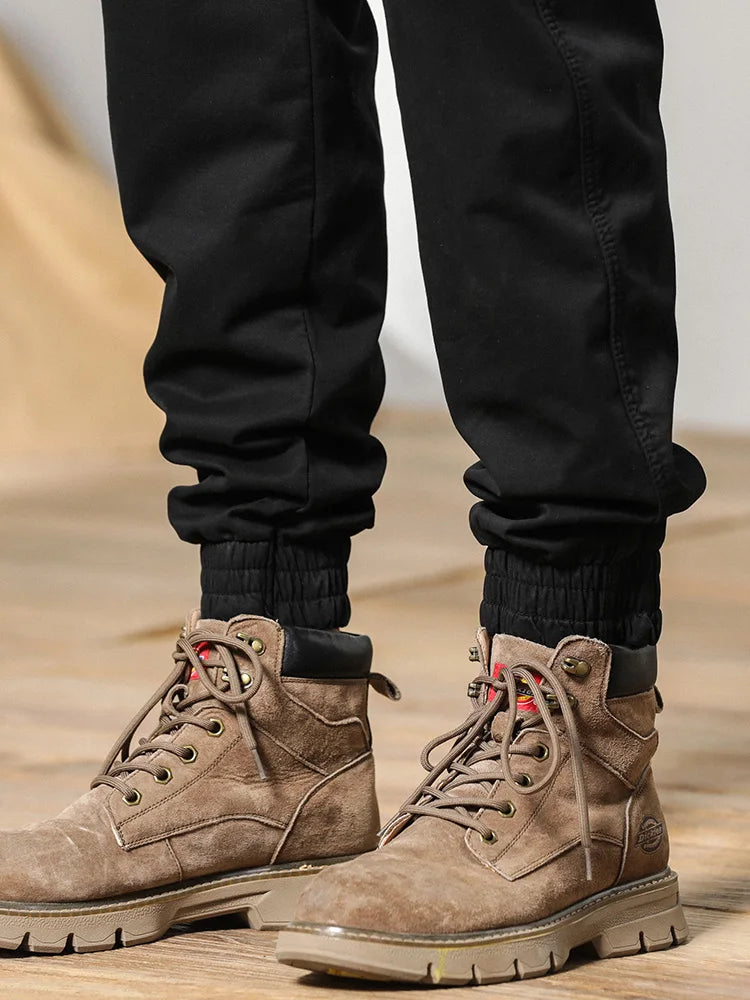 2024 New Winter Cargo Pants Men Multi-Pockets Drawstring Fleece Liner Thick Warm Overalls Joggers Casual Cotton Thermal Trousers