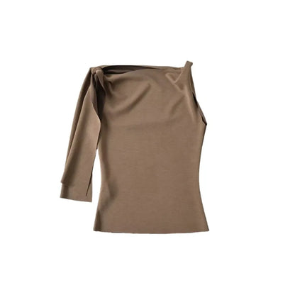 Women Sleek Stretch Knotted Top Fuchsia SLEEVELESS WITH BOAT NECK  ONE-SHOULDER TIE.