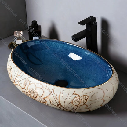 Retro Keramik Badezimmer Waschbecken Arbeitsplatte Waschbecken Künstlerische Eitelkeit Schüssel für Zuhause Keramik Gefäß Waschbecken Theke Waschschüssel Vintage