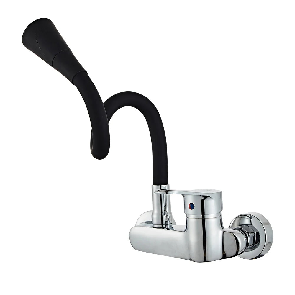 BAKALA Multicolor Wall Mounted Kitchen Faucet 360 Degree Swivel Flexible Hose Double Hole Sink Mixer Tap Wall Kitchen Mixers