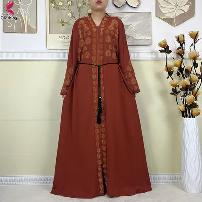 New Style Women Muslim Dress Chiffon Open Abaya 2024 Dubai Women Elegant Dress Islamic Clothing Zipper Cardigan Abaya With Scarf.