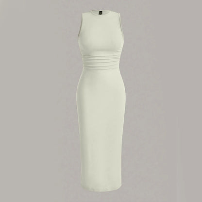 Mia Muse Damenkleider für alle Jahreszeiten, minimalistisch, schlicht, ärmellos, Rundhalsausschnitt, Wickel-MIDI-Partykleider