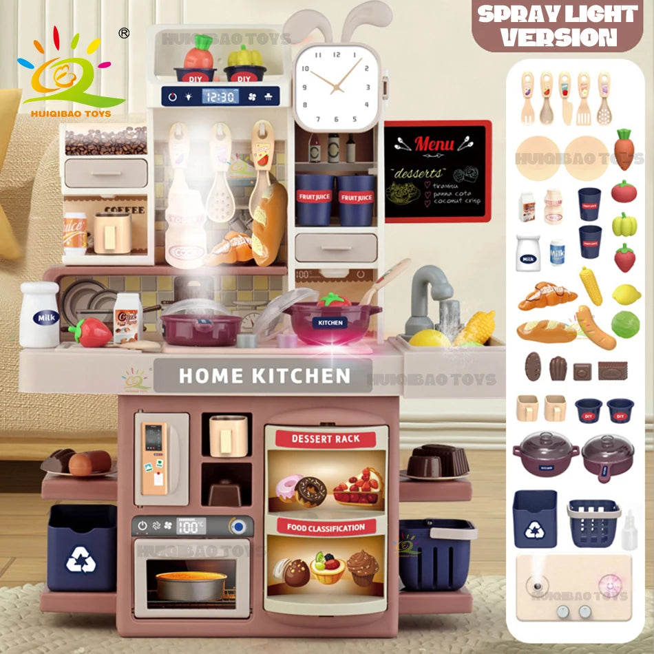 Baby's Housework Kitchen Playset Cooking Tableware Food Lihgting Sound Playing Pretend Educational Toy For Children Toddler Gift.