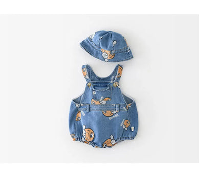 2 Stück Sommer Kinder Baby Denim Bodysuit und Mützen Anzüge einteilige Unisex Kleinkind Jungen Mädchen weiche Jeans Kleidung Jeans Sprung anzüge