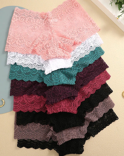 8Pcs/Set Sexy Lace Floral Boyshorts Underwear for Women Sexy Hollow Out Solid Panties Female Low-Waist Breathable Girls Lingerie