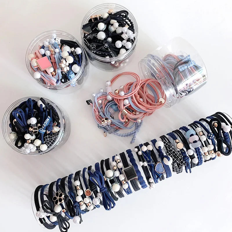 50/12PCS  Women Elastic Hair Ties Pearls Fashion Girls Scrunchies Ponytail Holder Rubber band Hair Rope Hair Accessories.