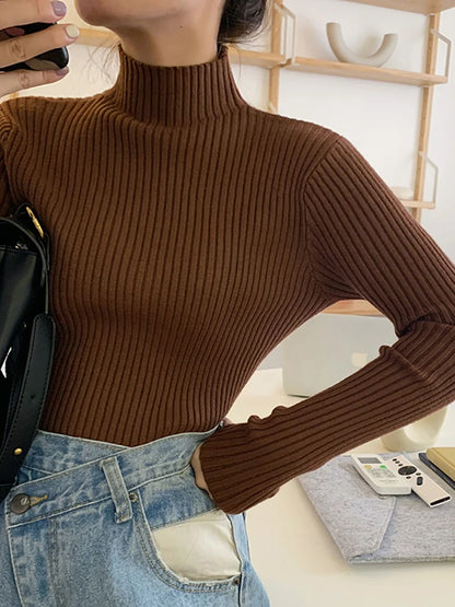 2025 Knit Jumpers Top Chic Autumn Winter Sweater Pullovers Women Long Sleeve Casual Turtleneck Warm Basic Sweater