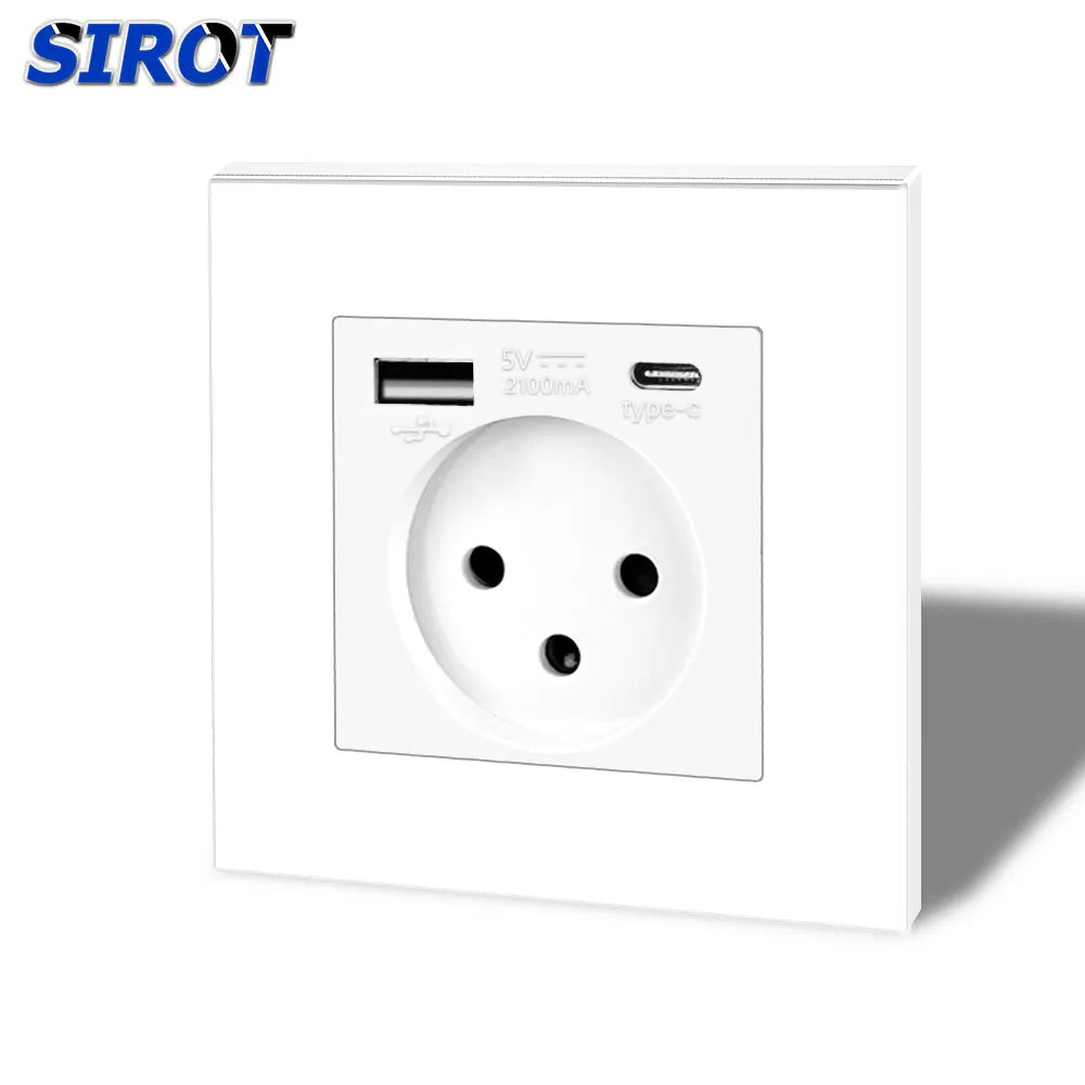 SIROT Israelische Steckdose mit USB Typ C, 86 mm flammhemmendes PC-Panel, AC 230 V 50 Hz, israelische Standard-Wandsteckdose, Weiß, Schwarz, Grau.
