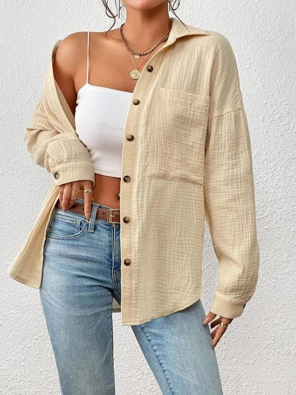 Summer 100% Cotton Women Shirts Casual Turn Down Collar Shirt Top Long Sleeve Top Office Lady Elegant Blouses for Women Blusas.