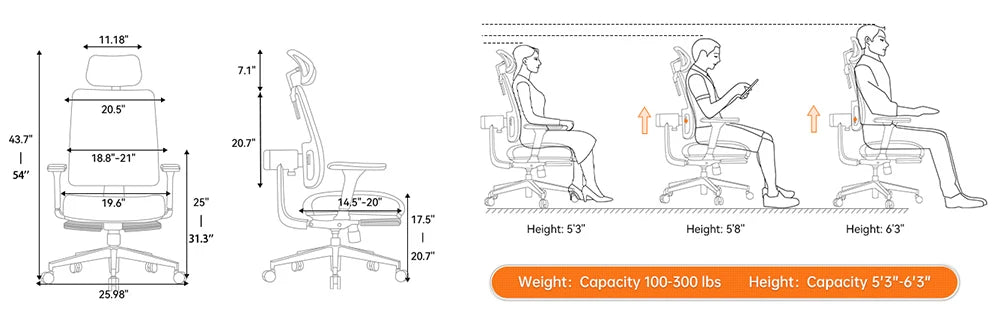 NEWTRAL MagicH-BP Ergonomischer Stuhl mit Fußstütze, automatisch ausgestellte Rückenlehne, adaptive Unterrückenstütze, verstellbare Armlehne, Kopfstütze