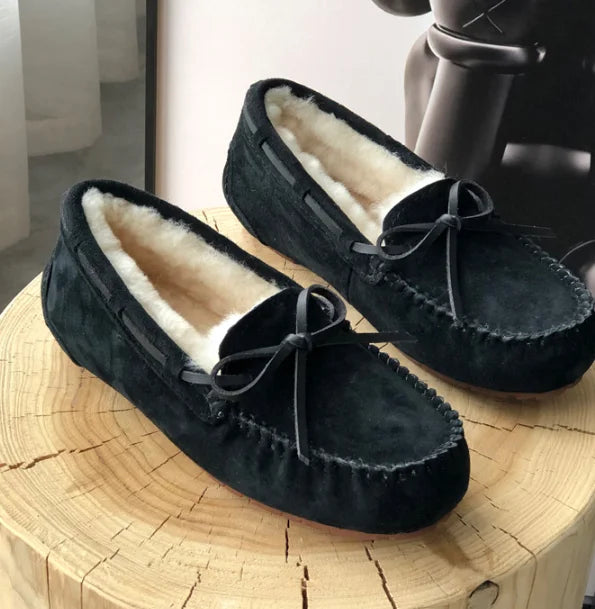 New 100% Natural Wool Genuine Leather Women Flat Winter shoes Women Moccasins Casual Loafers Plus Size Winter shoes.