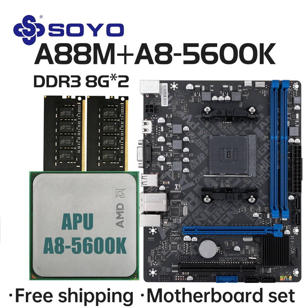 SOYO Motherboard set A88M with A8-5600K CPU DDR3 16G [8GB*2] Computer components Game Mainboard SATA3 AMD CPU FM2+/FM2 Processor.
