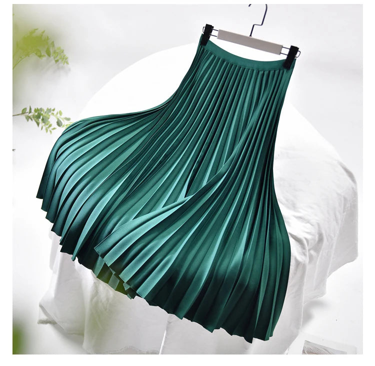 Looks Thin Pleated Skirt 2025 New High Waist A-line Skirt Mid-length Big Size Plaid Skirt Long Pleated Skirt Length 75-90cm