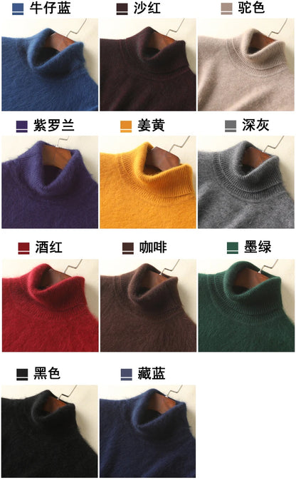 Men's 100% pure Mink Knitted Sweater Turtleneck Large Size Casual Pullover Autumn Winter New Base Shirt Men Warm High Lapels Top.