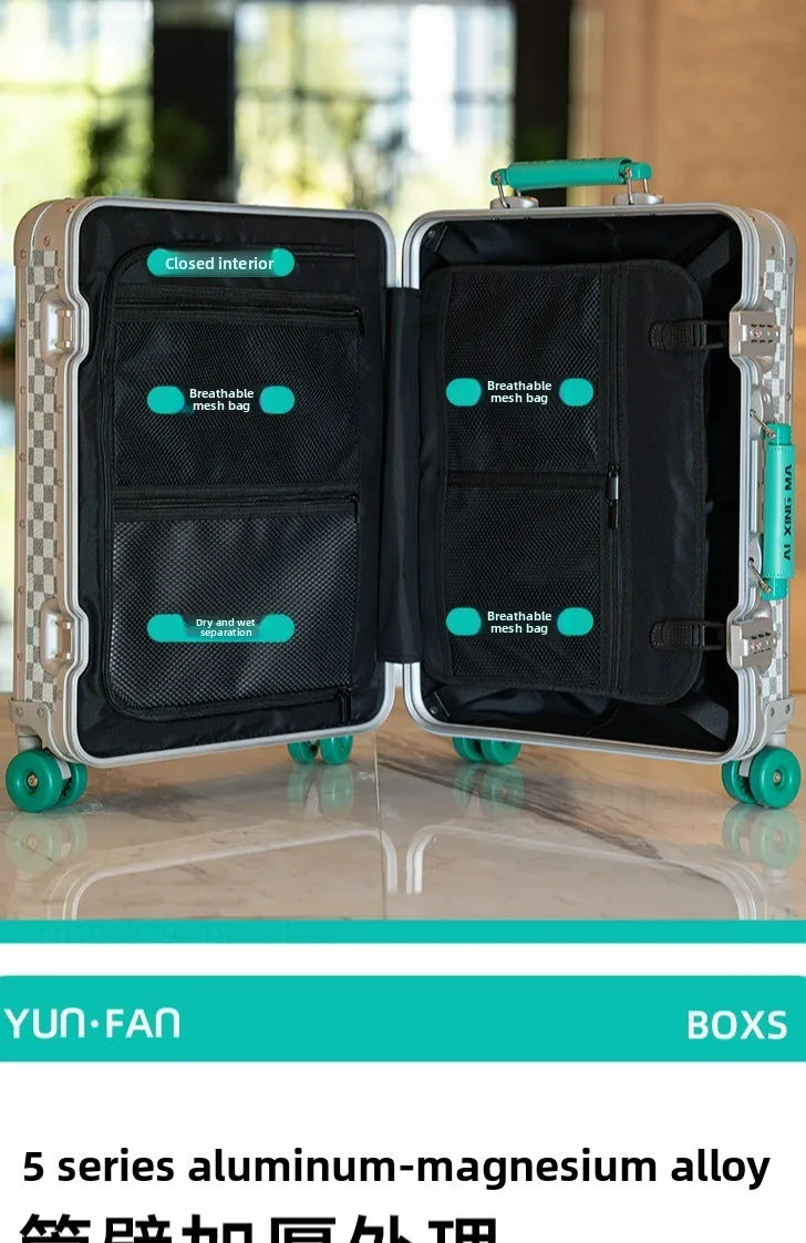 20-Zoll-Koffer aus Vollaluminium-Magnesiumlegierung mit großem Fassungsvermögen, Rollgepäckkoffer, Geschäftsreisekoffer auf Rädern.