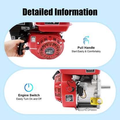 4-Takt-Benzinmotor 212 cc, 7,5 PS, 4000 W, 3600 U/min, Einzylinder-Handgezogener Benzinmotor, Durchmesser der Kurbelwelle ist 20 mm