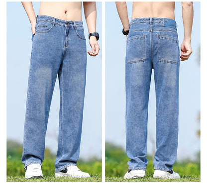 Mens Minimalist Loose Straight Wide Leg Denim Jeans 2025 Autumn Winter Retro Drape Comfortable Casual Pants Plus Size 38.