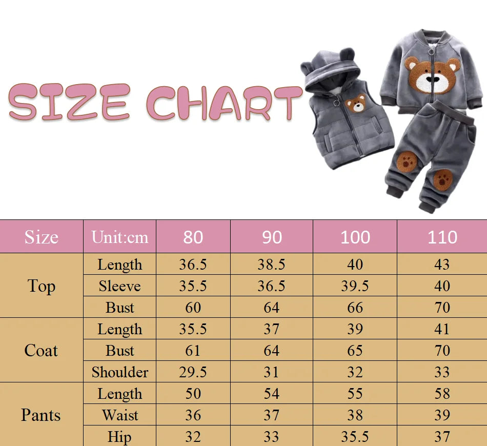 3PCS Winter Autumn Toddler Baby Boys Girls Clothes Baby Sweaters Coat +Pants +Hooded Vest Outfit Set Infant Warm Clothing Suits.